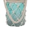Aquamarine Glass Coastal Candle Holder Lantern, 16" x 5" x 5"